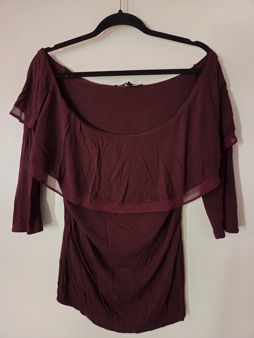 White House Black Market Women's Off-Shoulder Ruffle Top - Deep Burgundy